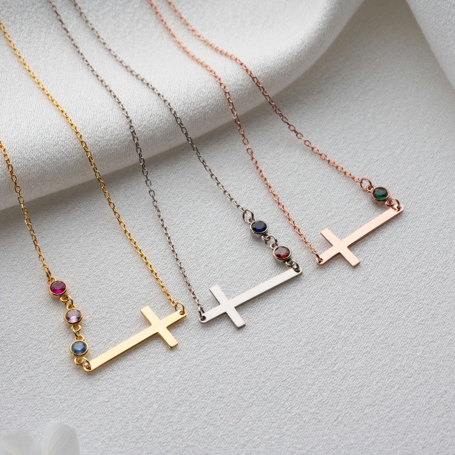 'Faith & Family' Personalised Cross and Birthstone Necklace