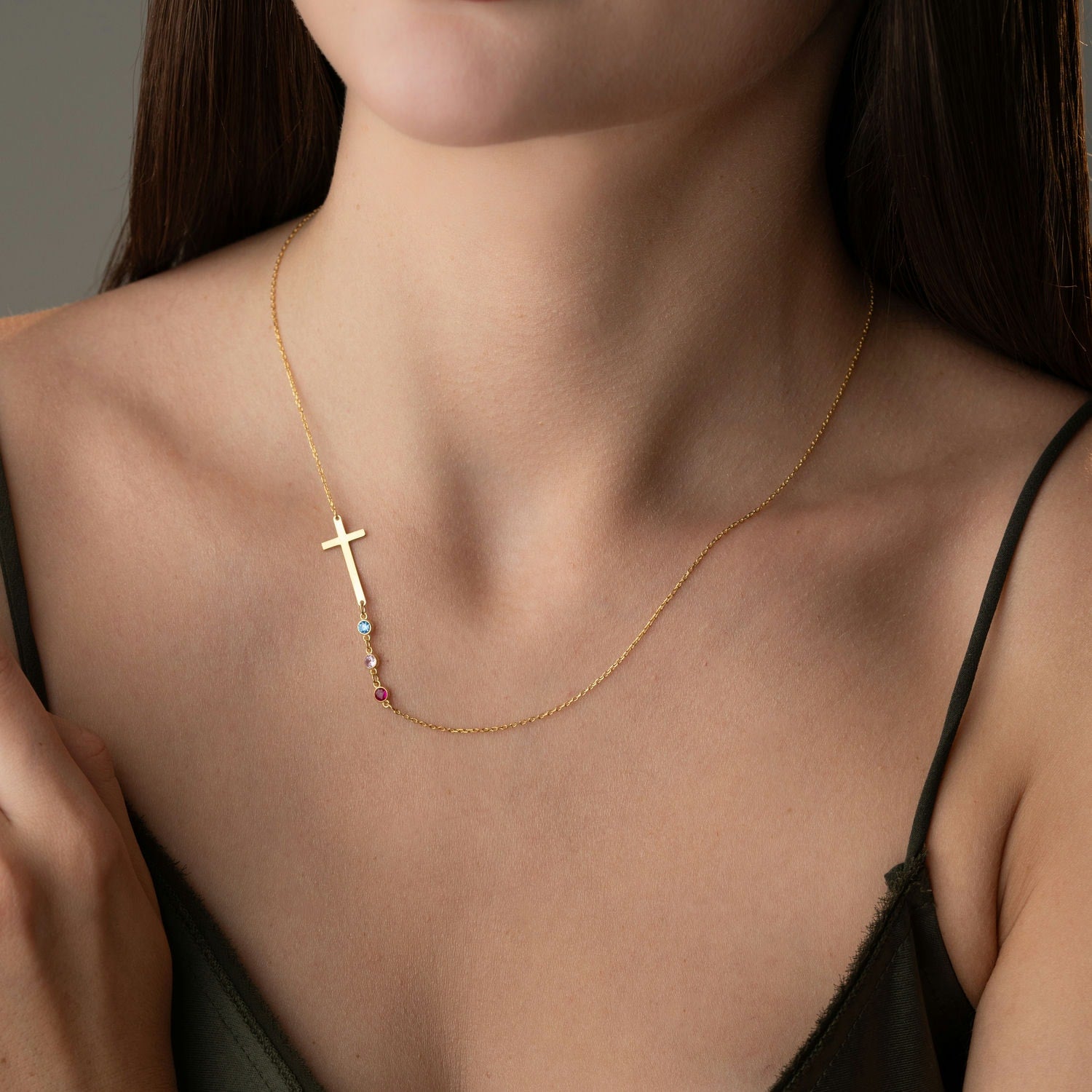 'Faith & Family' Personalised Cross and Birthstone Necklace
