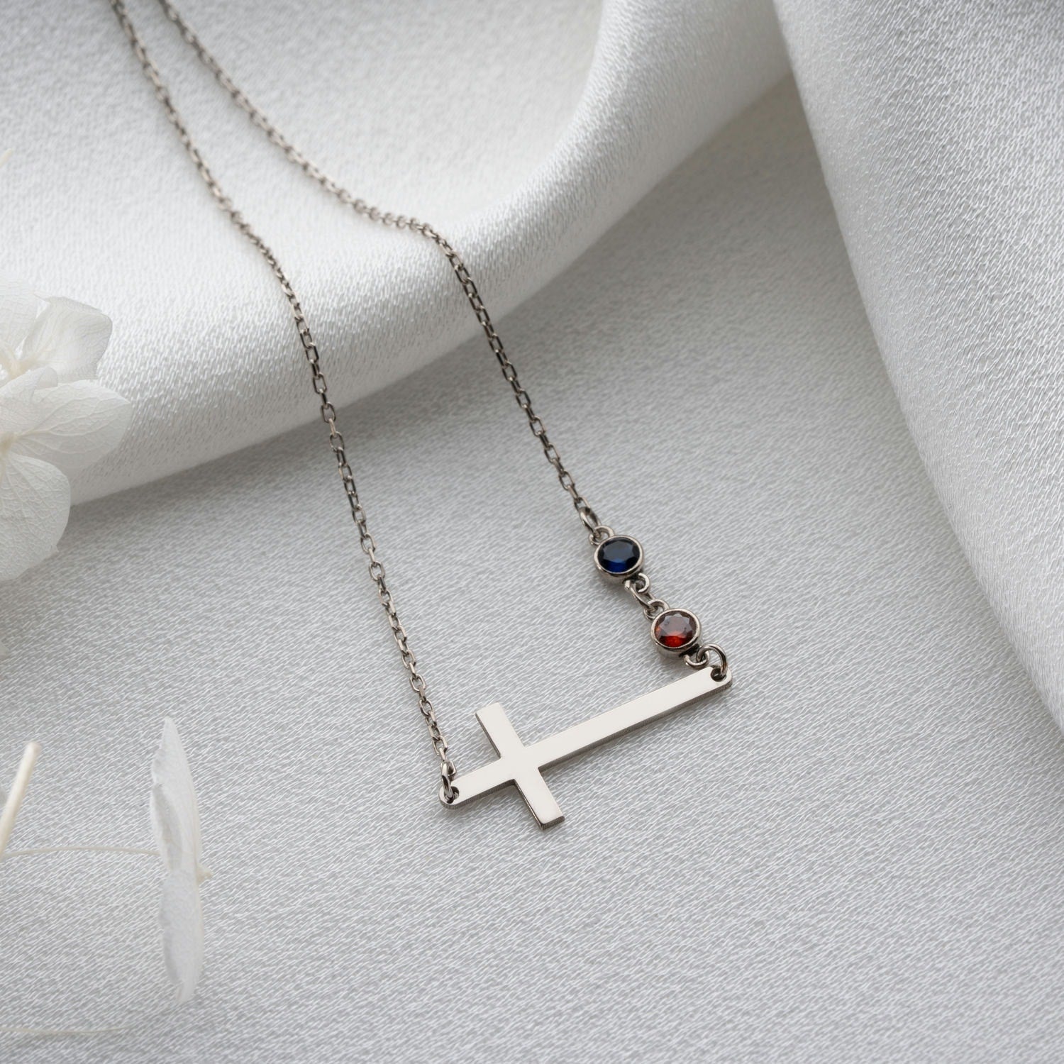 'Faith & Family' Personalised Cross and Birthstone Necklace