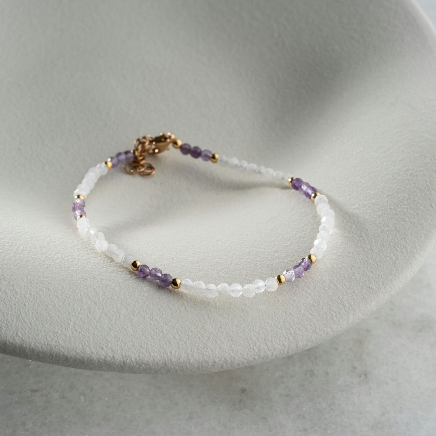 Skinny Amethyst And Moonstone Bracelet