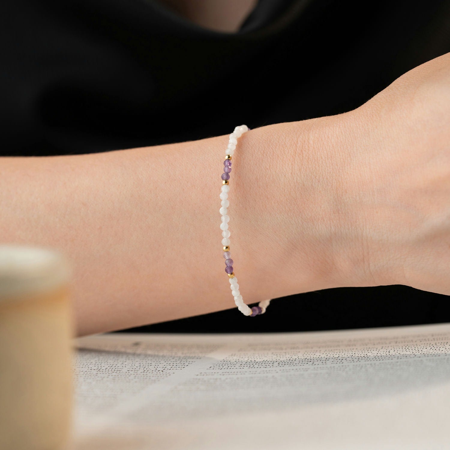 Skinny Amethyst And Moonstone Bracelet