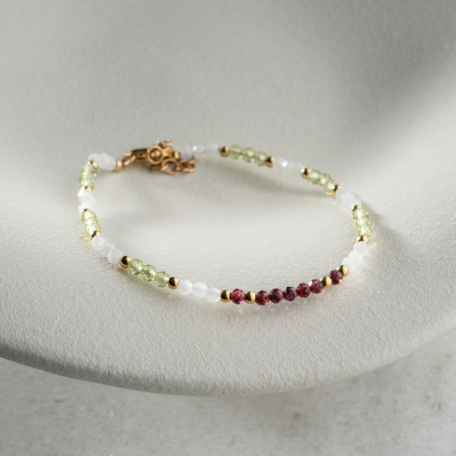 Skinny Moonstone, Garnet & Peridot Bracelet