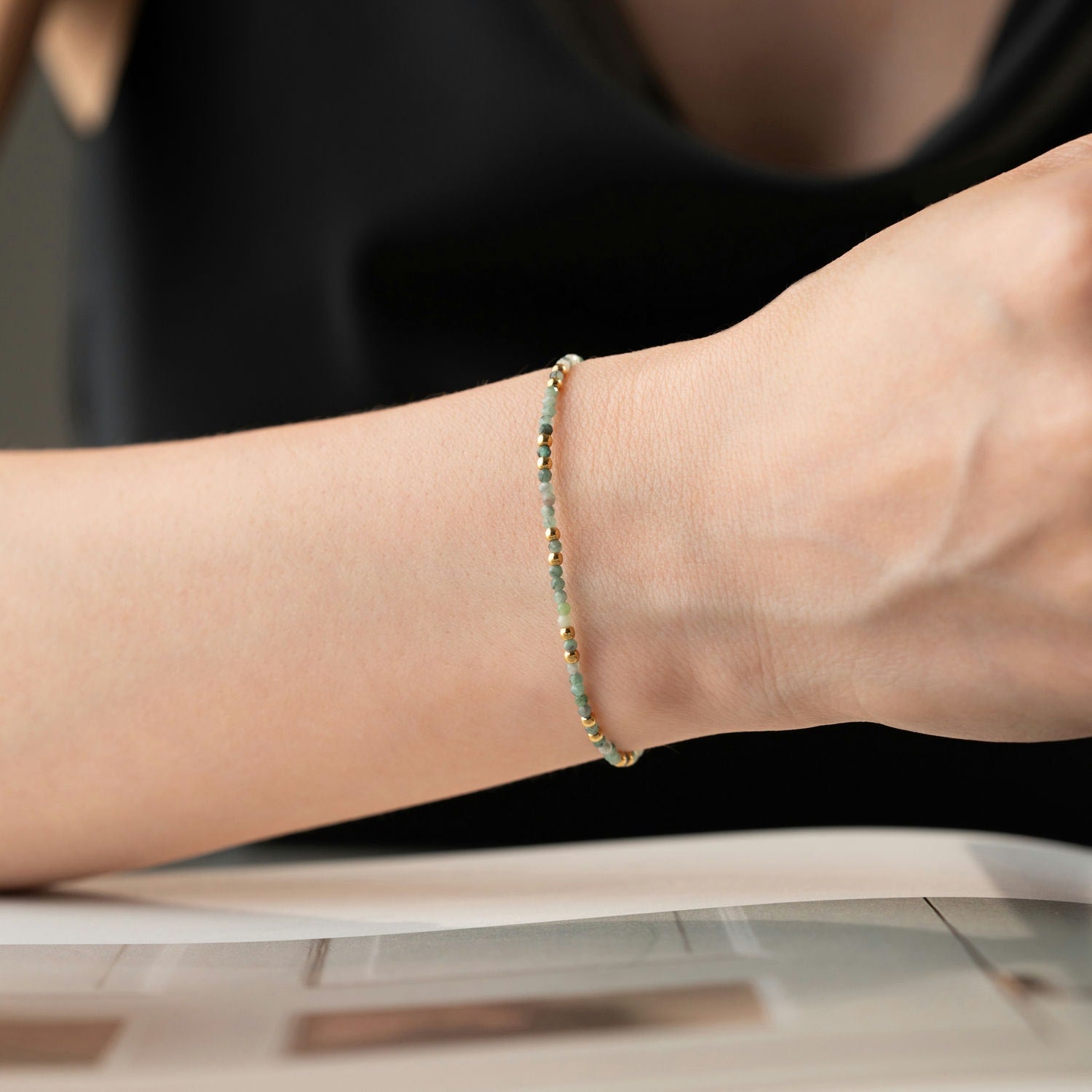 Skinny Moss Agate Bracelet