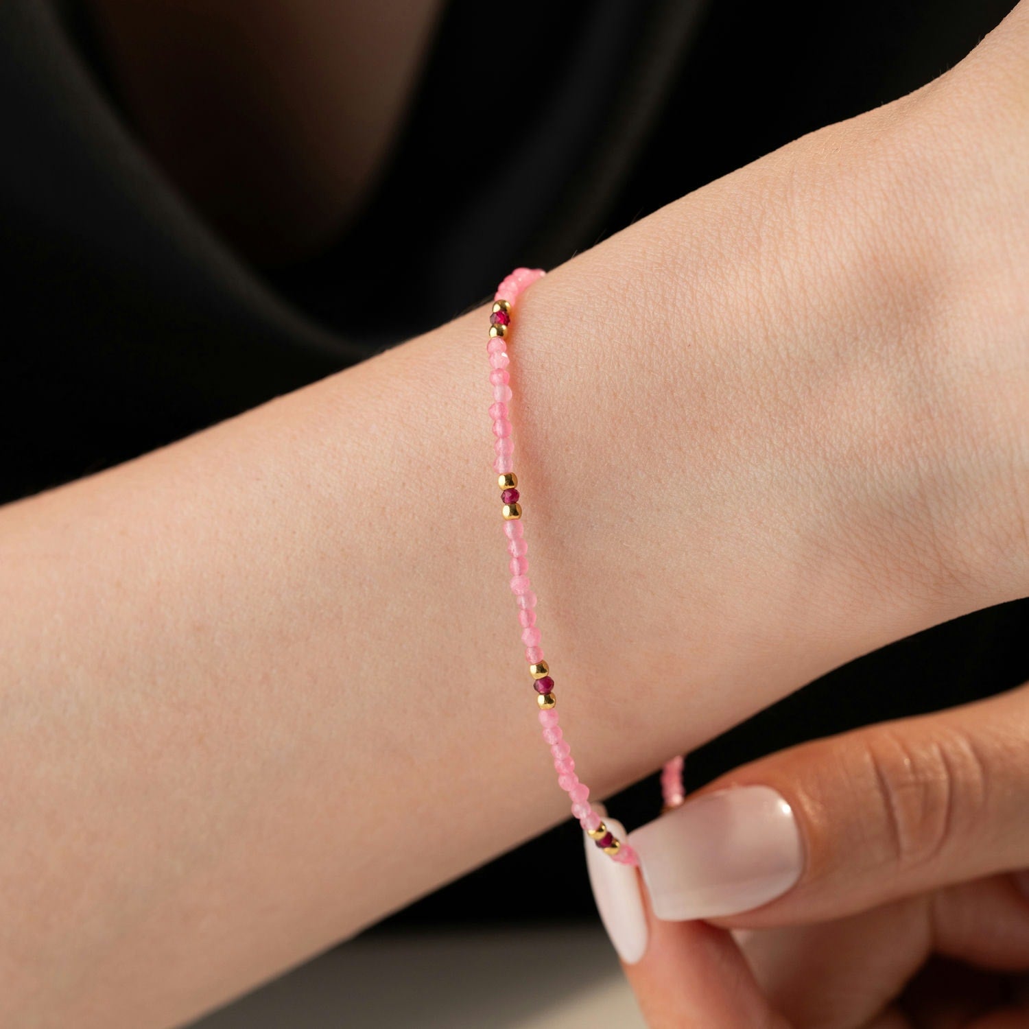 Skinny Rose Quartz & Garnet Bracelet