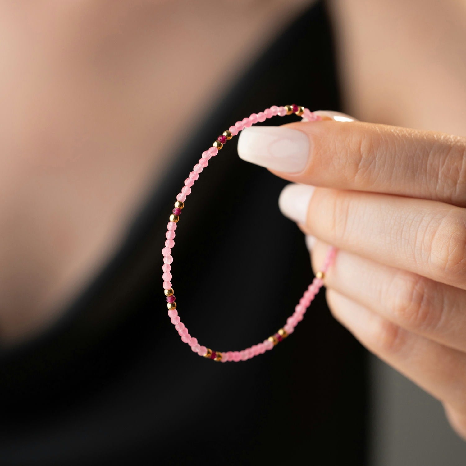 Skinny Rose Quartz & Garnet Bracelet