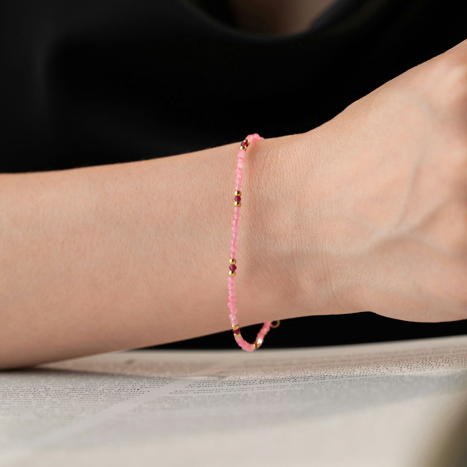 Skinny Rose Quartz & Garnet Bracelet