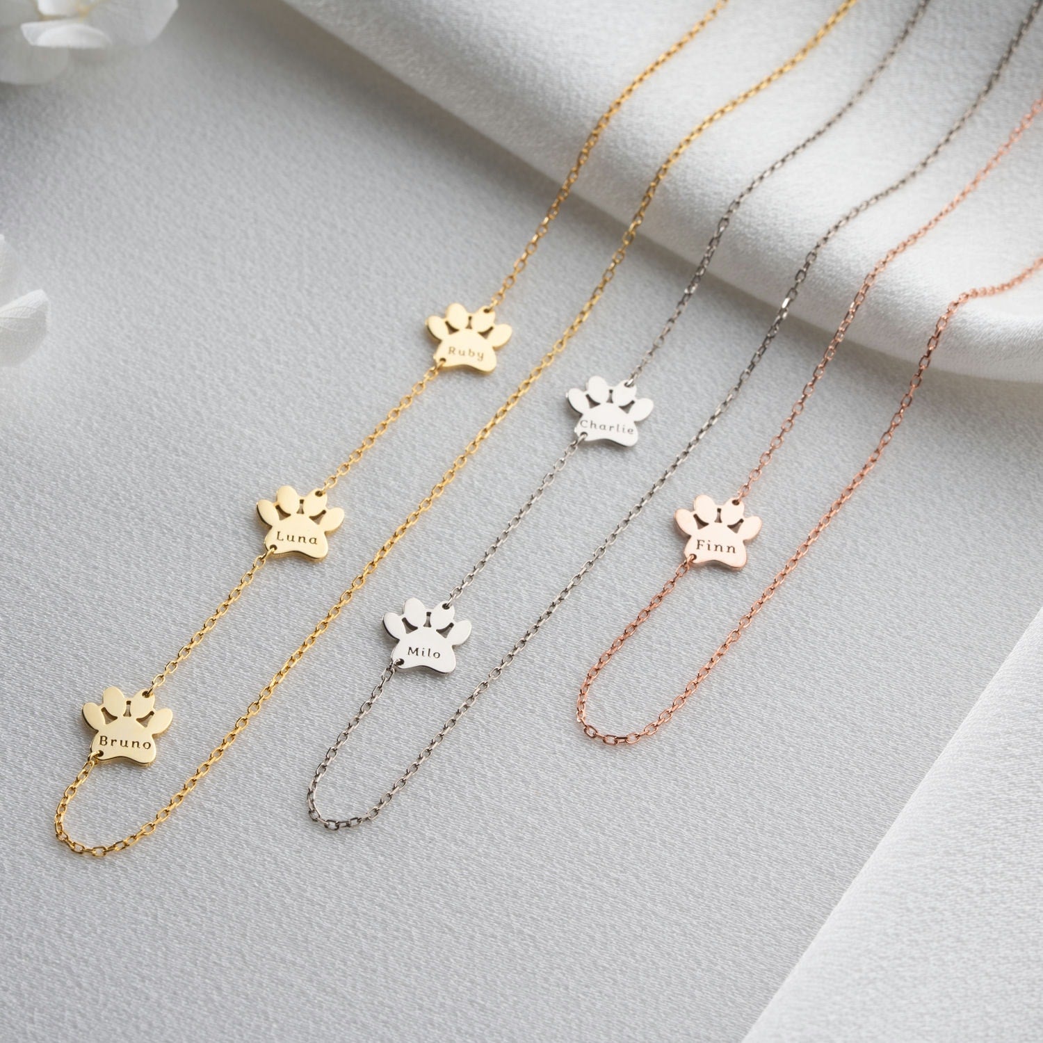 'Paws Along the Way' Personalised Sideways Paw Necklace