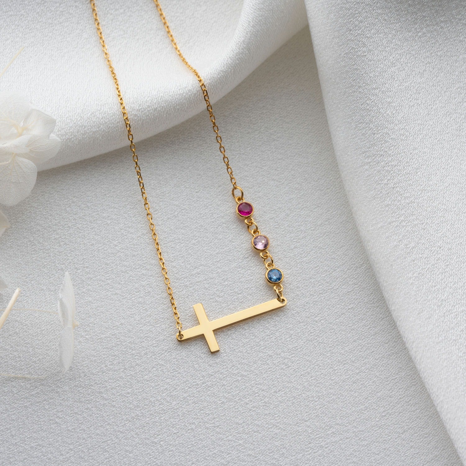 'Faith & Family' Personalised Cross and Birthstone Necklace