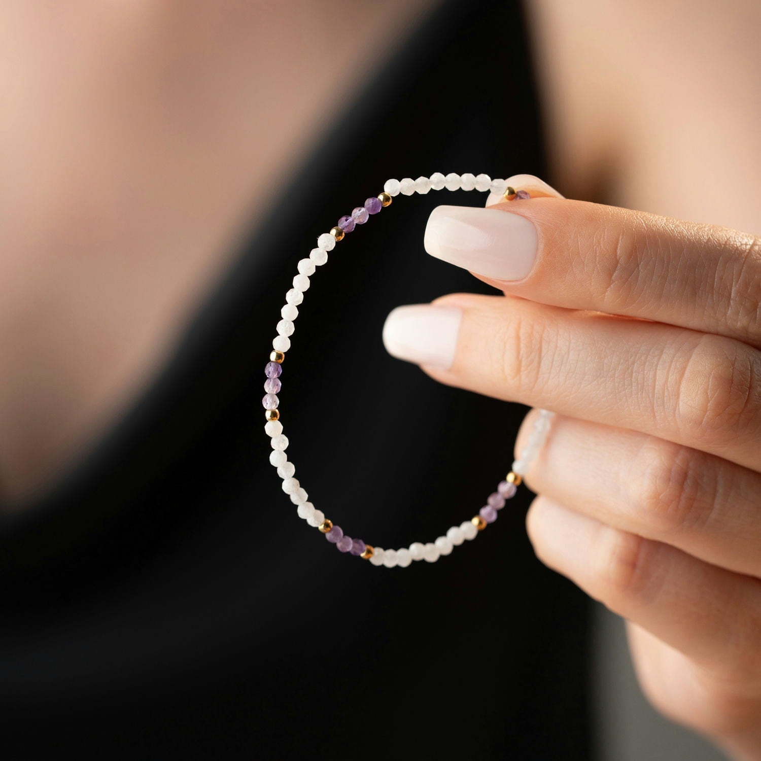 Skinny Amethyst And Moonstone Bracelet