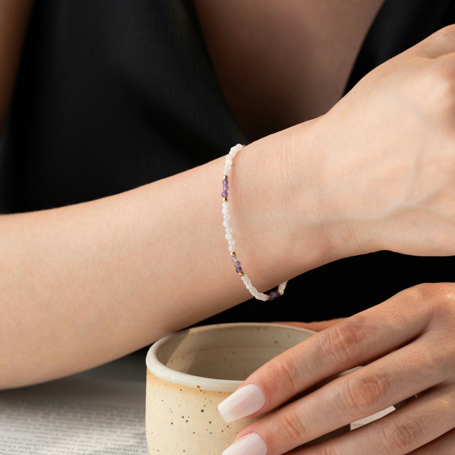 Skinny Amethyst And Moonstone Bracelet