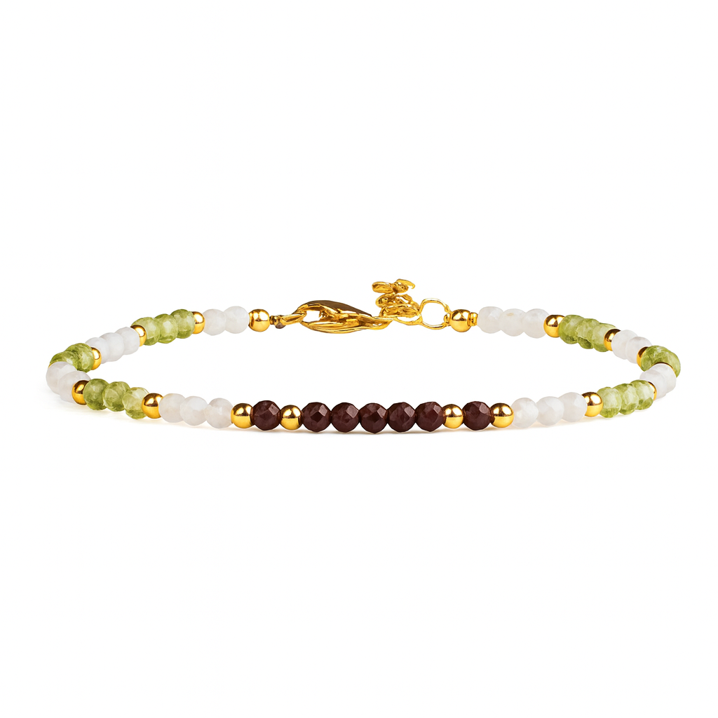 Skinny Moonstone, Garnet & Peridot Bracelet