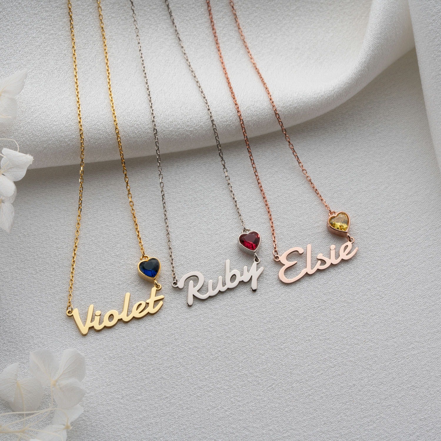 Your Sweetheart' Personalised Name & Heart Birthstone Necklace