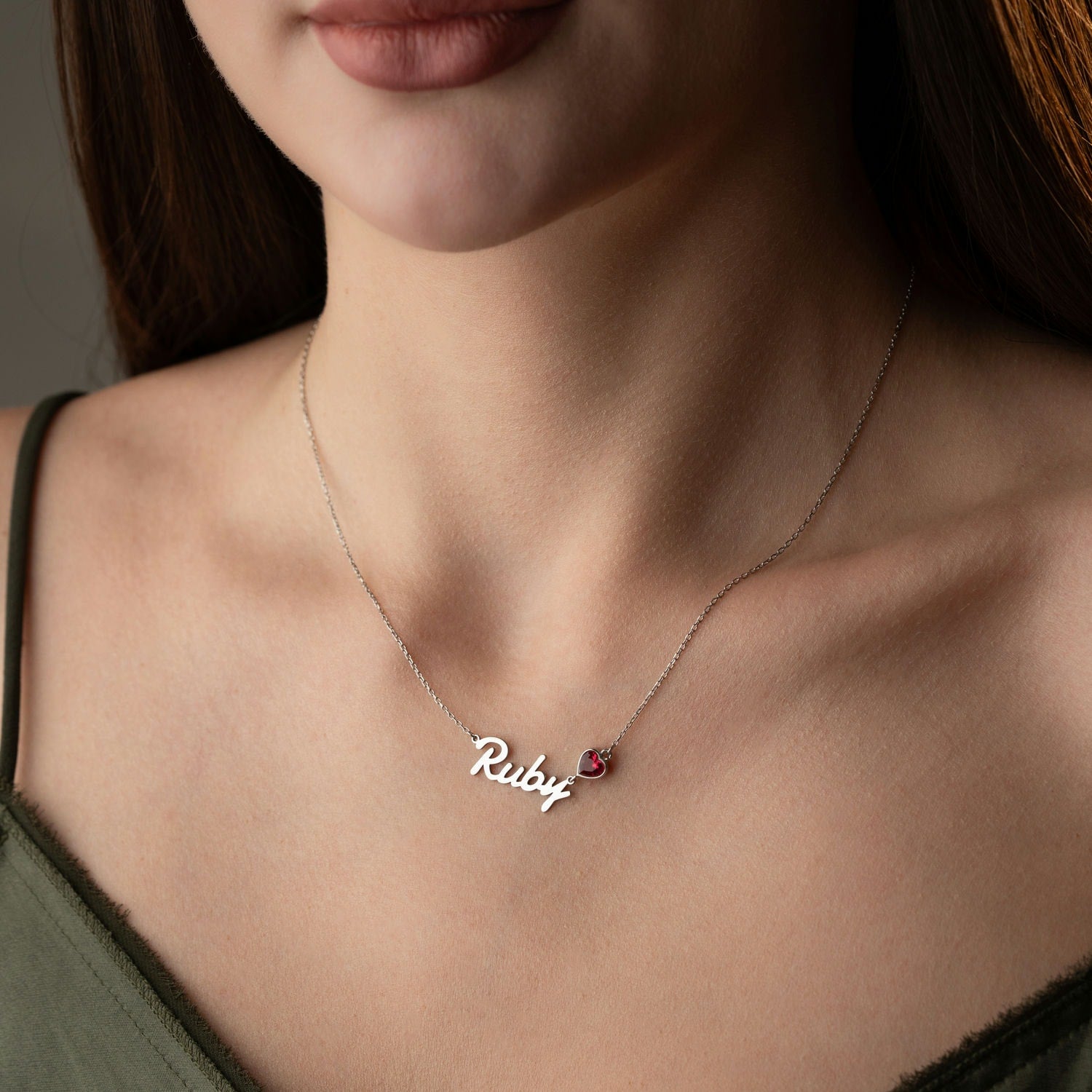 Your Sweetheart' Personalised Name & Heart Birthstone Necklace