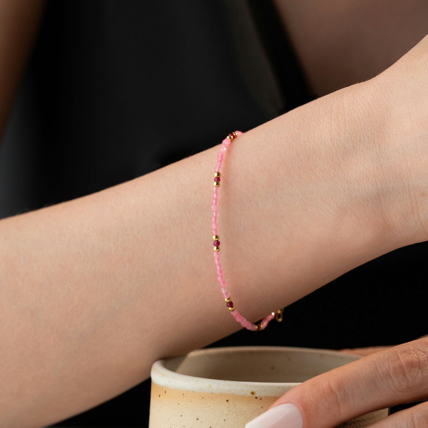 Skinny Rose Quartz & Garnet Bracelet